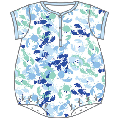 Crabs and Lobsters Printed Front Snap Short Sleeve Bubble