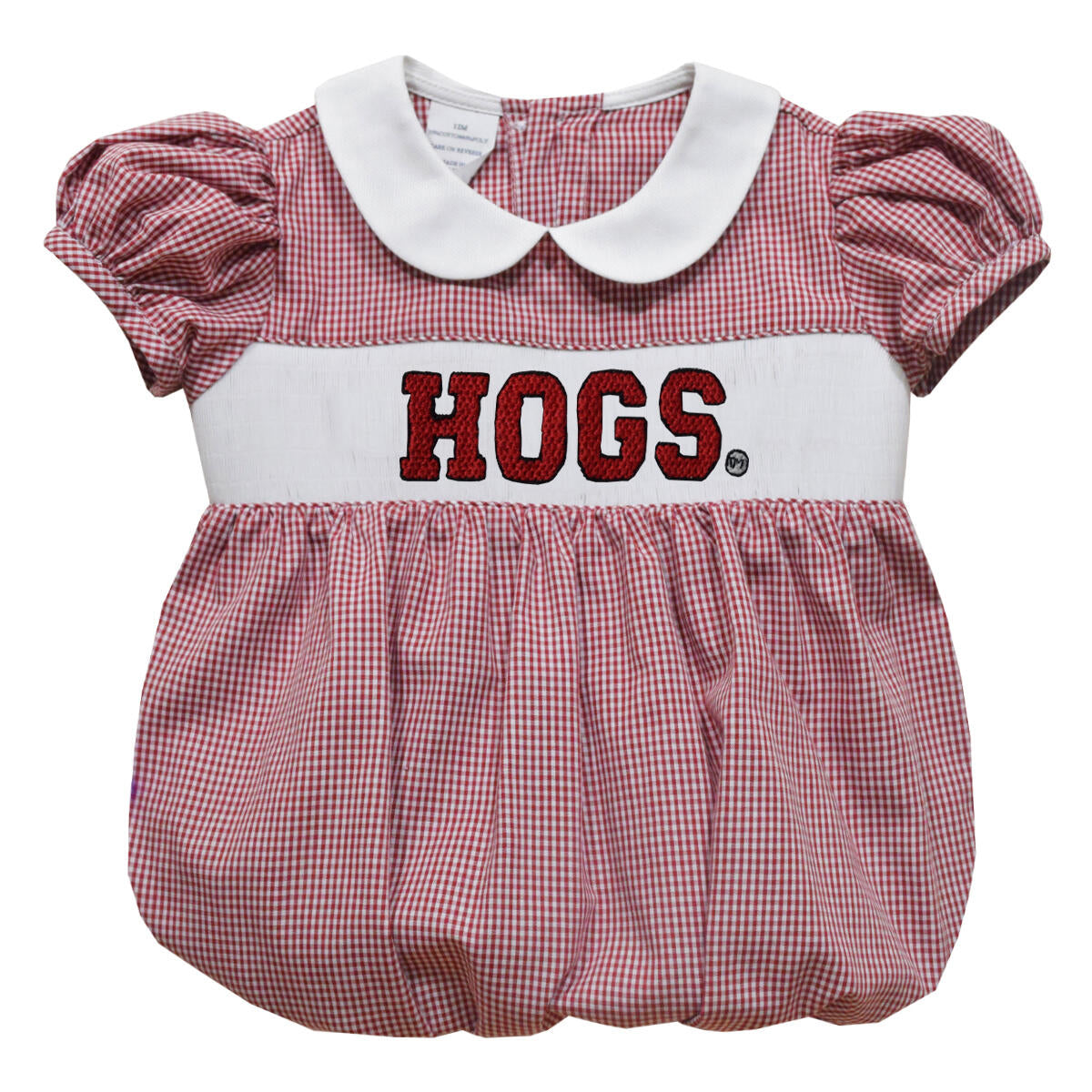 Arkansas Razorbacks Smocked Red Gingham Short Sleeve Girls Bubble