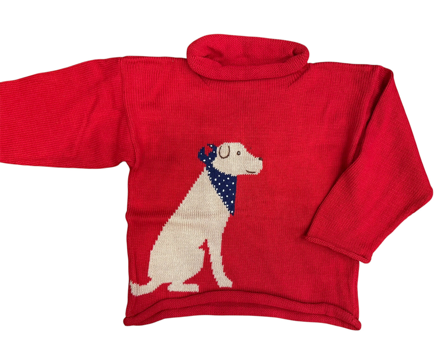 Deep Red Rollneck Sweater with Dog in Bandana