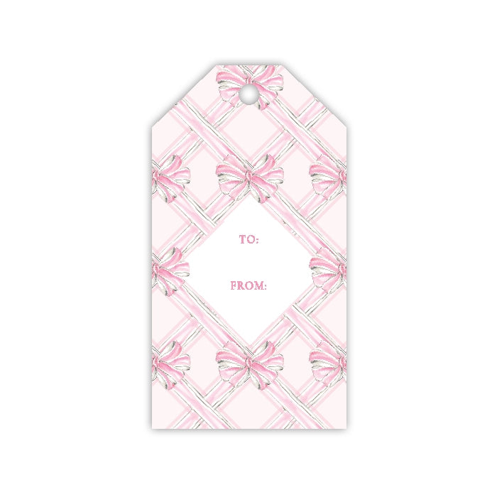 Handpainted Pink Bow Trellis Gift Tag