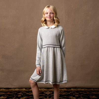 Gray Heather Cable Organic Peter Pan Collar Sweater Dress