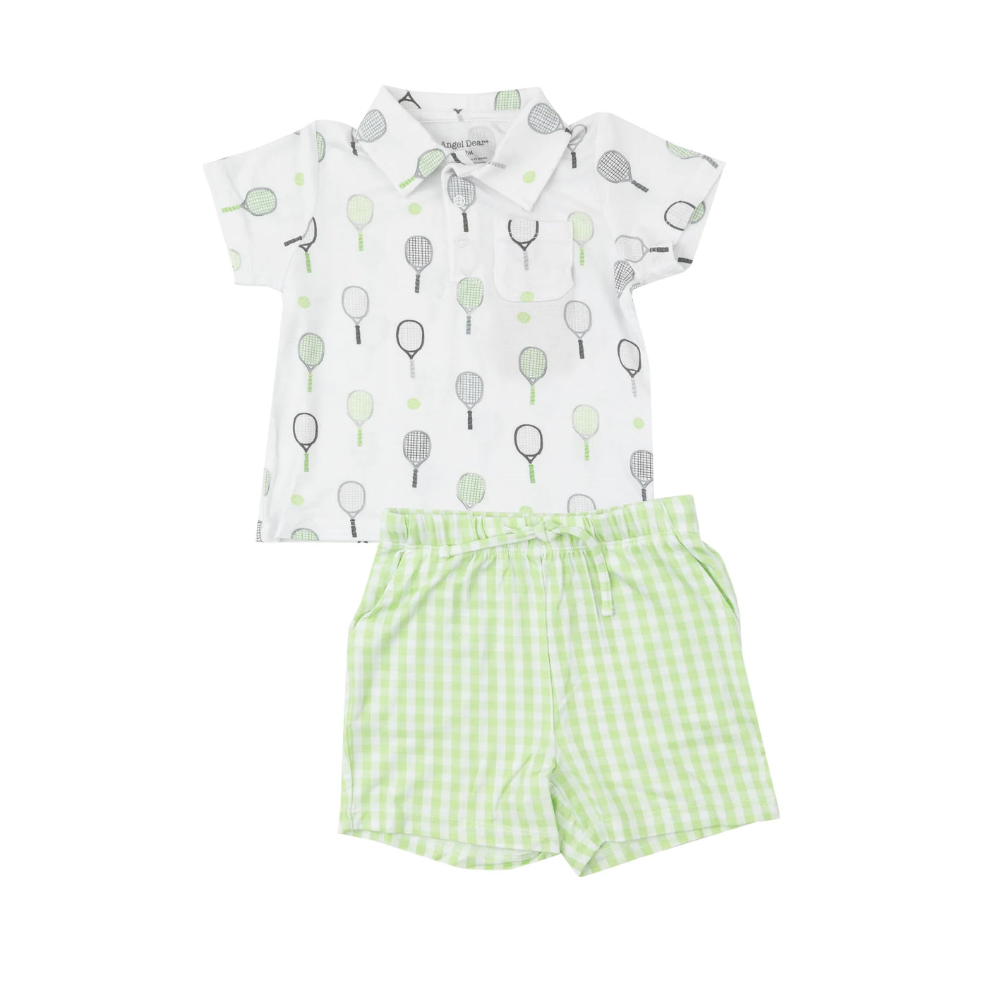 Mini Green Gingham Polo Shirt and Short Set
