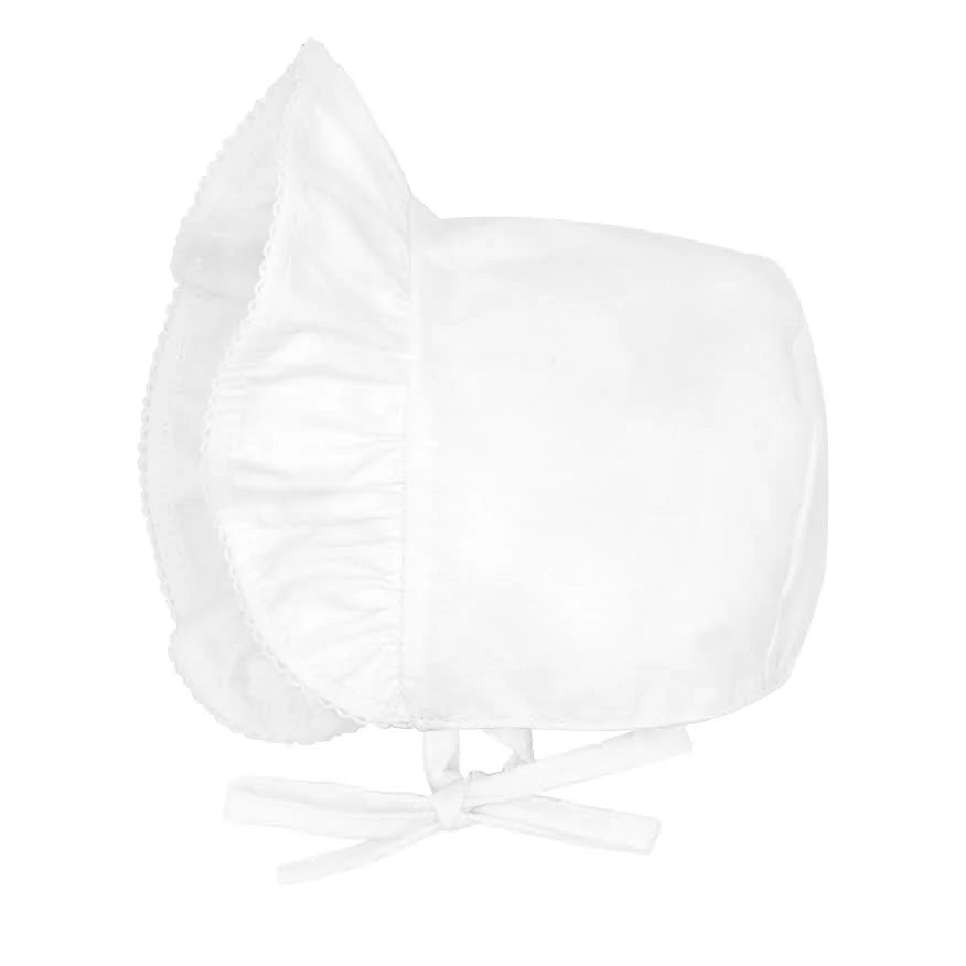 Ruffle Moonstitch Edge Baby Bonnet- White