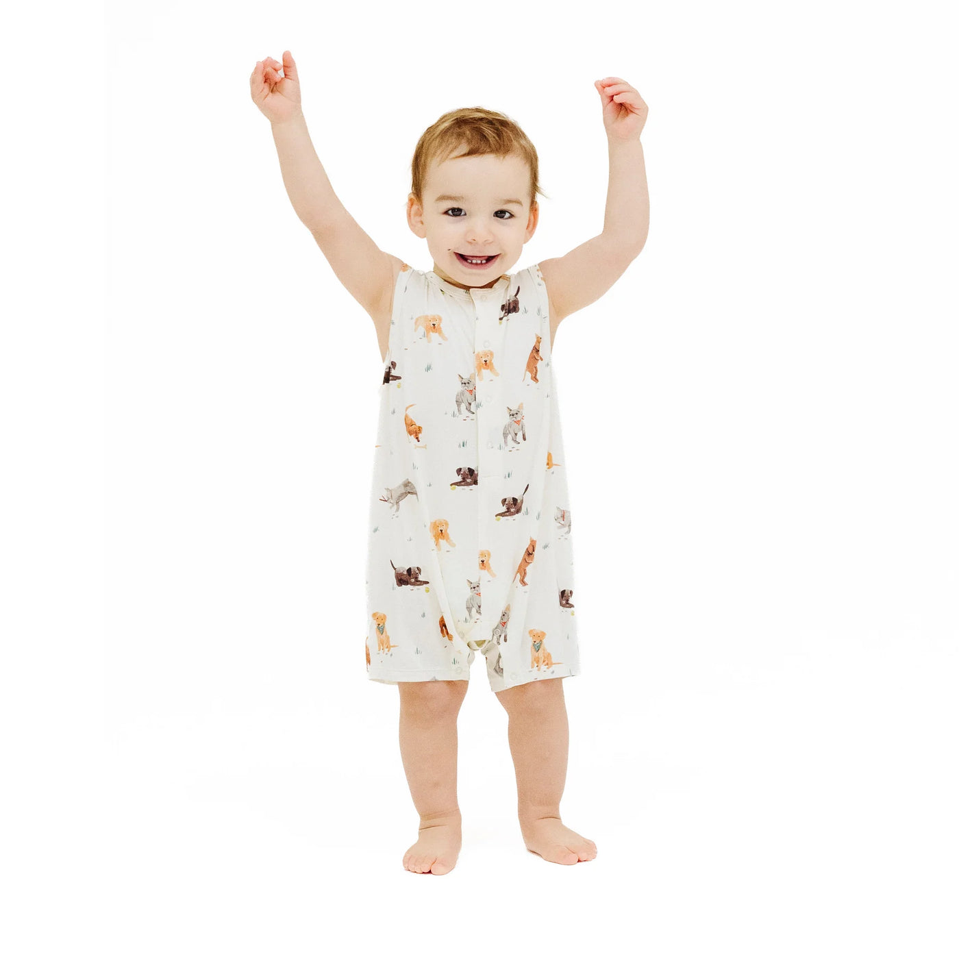 Watercolor Puppies Sleeveless Shortie Romper