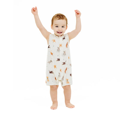 Watercolor Puppies Sleeveless Shortie Romper