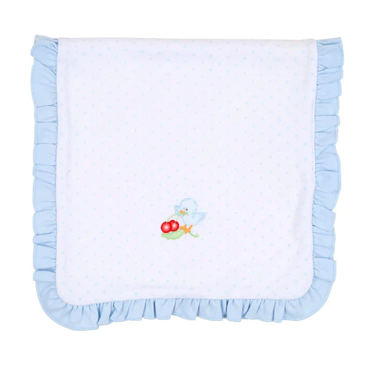 Bluebirds and Cherries Embroidered Ruffle Burp  Cloth
