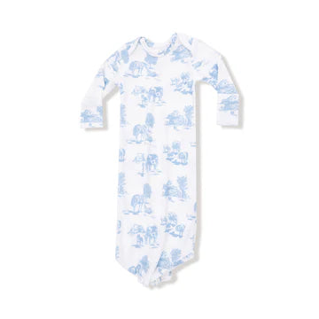 Farm Toile Blue Knotted Gown 0-3m
