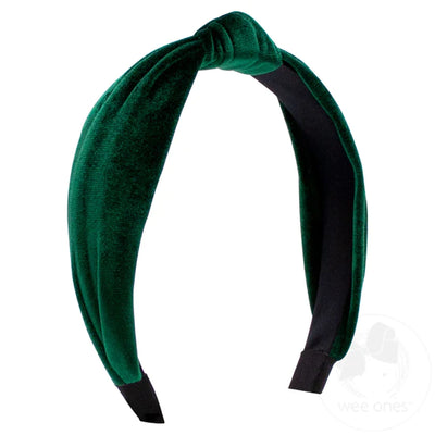 Forest Green Velvet-Wrapped Headband with Knot