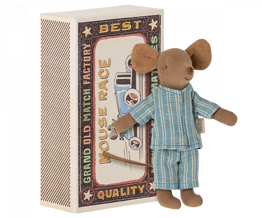 Big Brother Mouse in Matchbox (Blue/White Stripe Pajama Set)