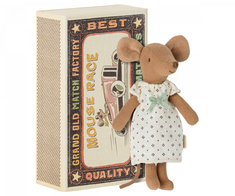 Big Sister Mouse in Box (White Nightgown with Blue Bow)