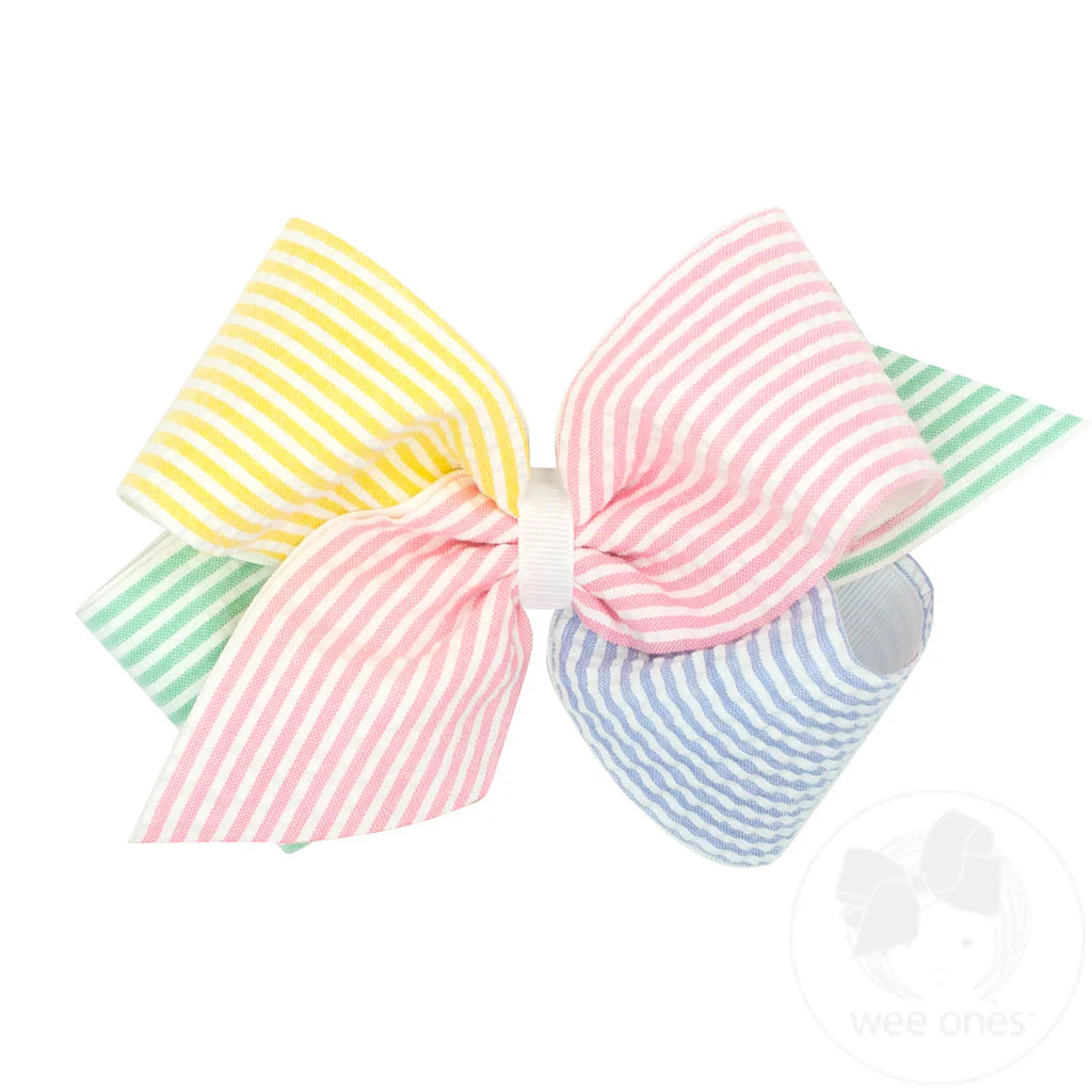 King Color Block Seersucker and Grosgrain Overlay Hair Bow