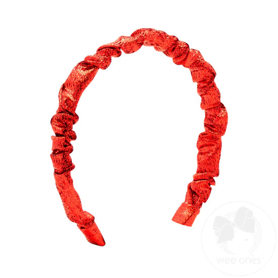 Metallic Ruffle Headband Red