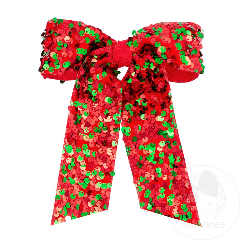 King Red and Green Sequin Bow with Tails