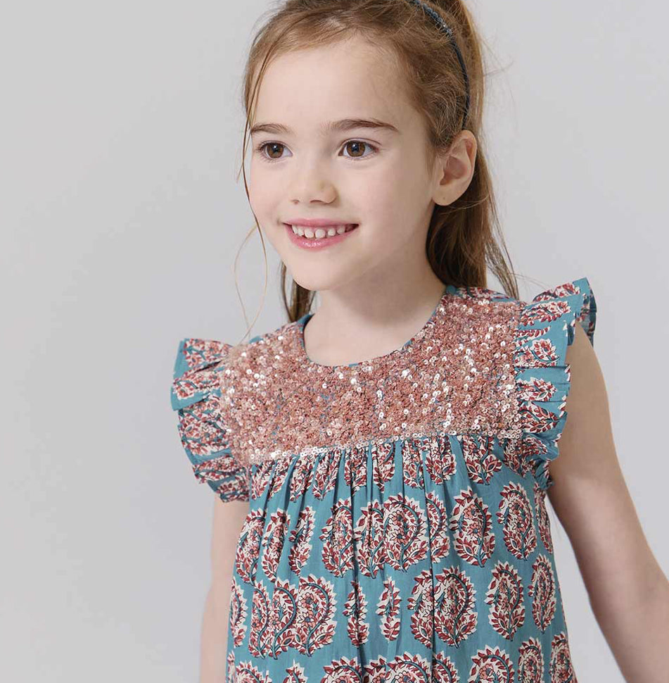 Blue Paisley Fiona Ruffle Dress
