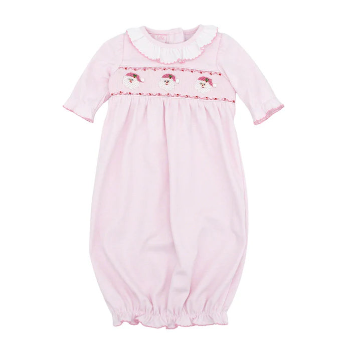 Pink Knit Sack with Santa Face Hand-Smocking