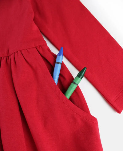 Red Knit Long Sleeve Twirl Dress