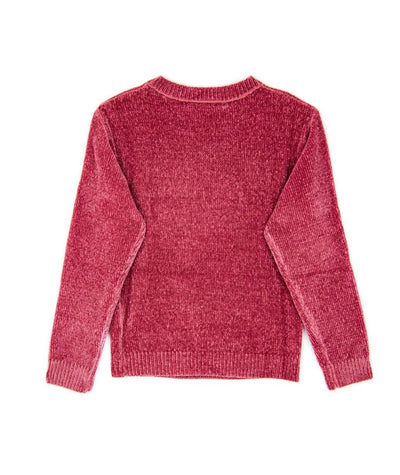 Berry Red Smiley Chenille Sweater