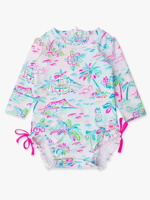 Tropical Resort Long Sleeve One Piece Rash Guard