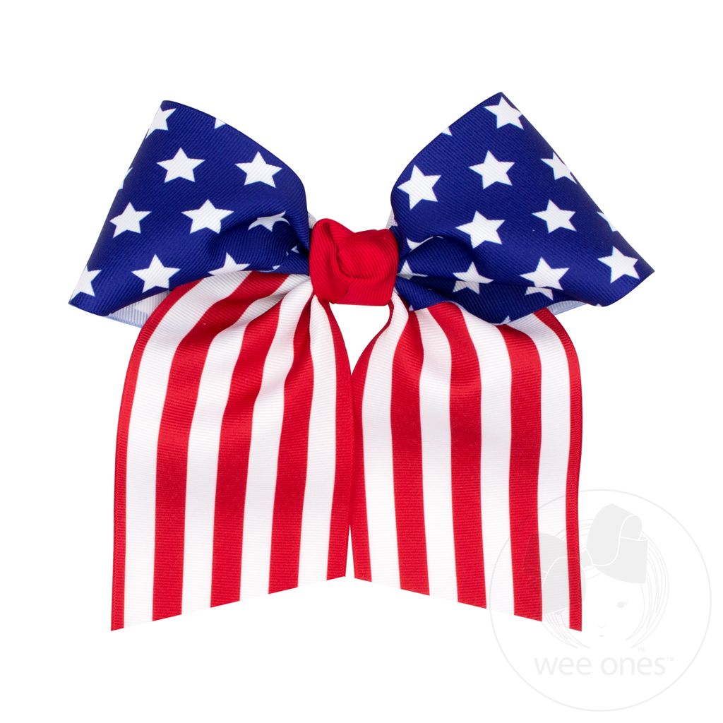 King Patriotic Printed Grosgrain Hair Bow with Tails