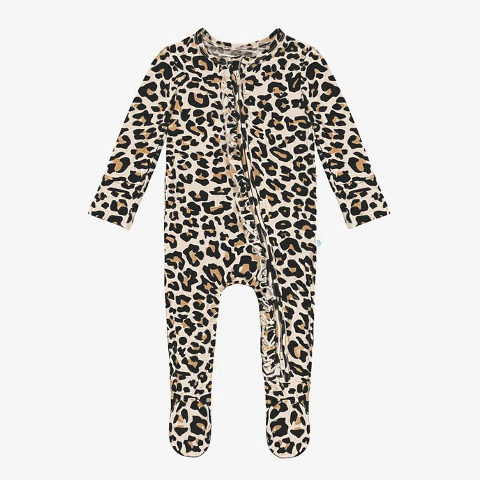 Lana Leopard Footie Ruffled Zippered One Piece