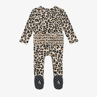 Lana Leopard Footie Ruffled Zippered One Piece