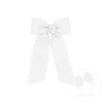 Tiny Grosgrain Bowtie with Matching Moonstitch Edge, Knot Wrap and Streamer Tails (2 color options)