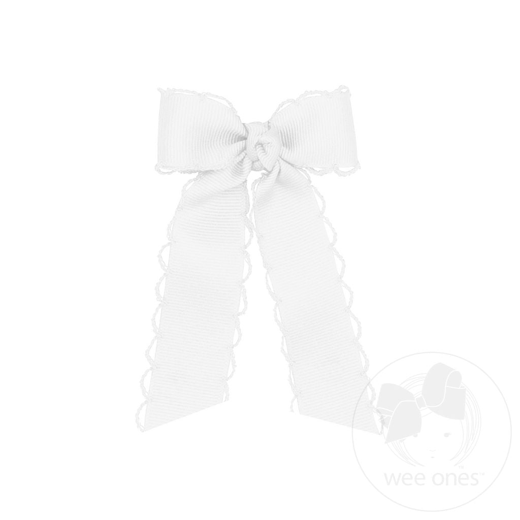 Tiny Grosgrain Bowtie with Matching Moonstitch Edge, Knot Wrap and Streamer Tails (2 color options)