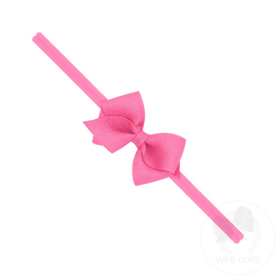 Wee Grosgrain Bow on Matching Skinny Nylon Band (3 Color Options)