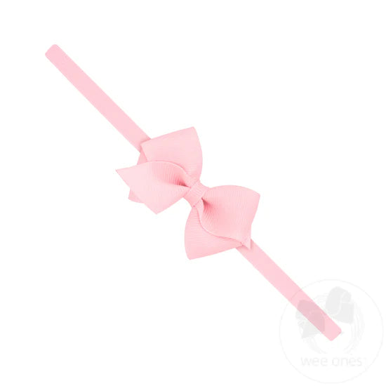 Wee Grosgrain Bow on Matching Skinny Nylon Band (3 Color Options)