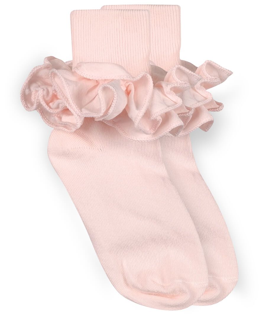 Pastel Pink Misty Ruffle Lace Turn Cuff Socks