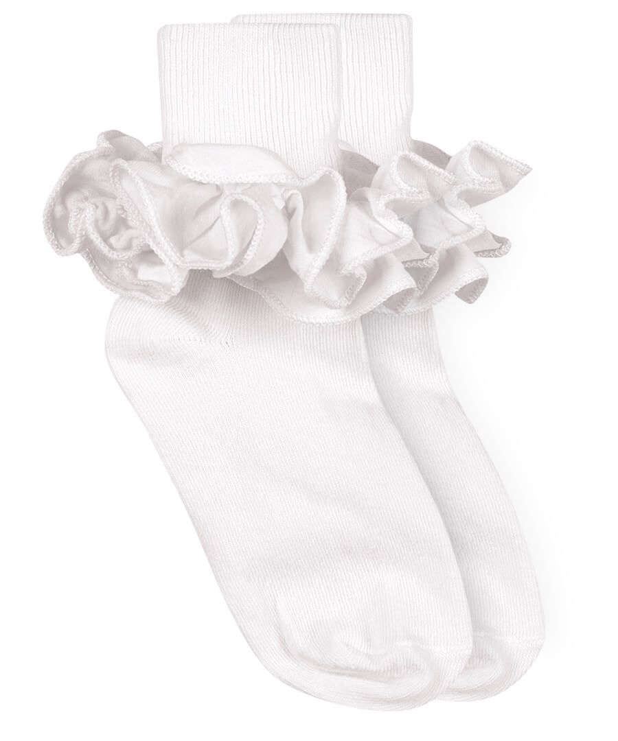 White Misty Ruffle Lace Turn Cuff Socks