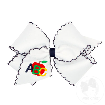 King Grosgrain Hair Bow with Moonstitch Edge and School-themed Embroidery ABC