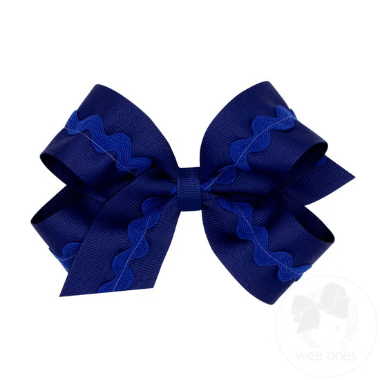 King Grosgrain Hair Bow with Ric-Rac Trim (2 Color Options)