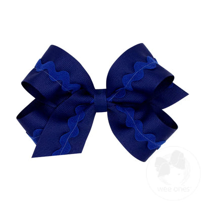 King Grosgrain Hair Bow with Ric-Rac Trim (2 Color Options)