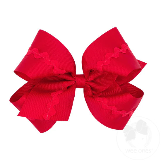King Grosgrain Hair Bow with Ric-Rac Trim (2 Color Options)