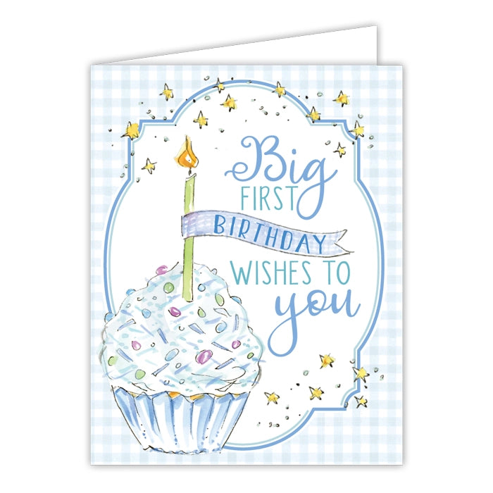 Big First Birthday Wishes To You Blue Cupcake Greeting Card