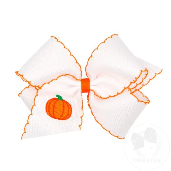 King White Harvest Embroidery Pumpkin Bow