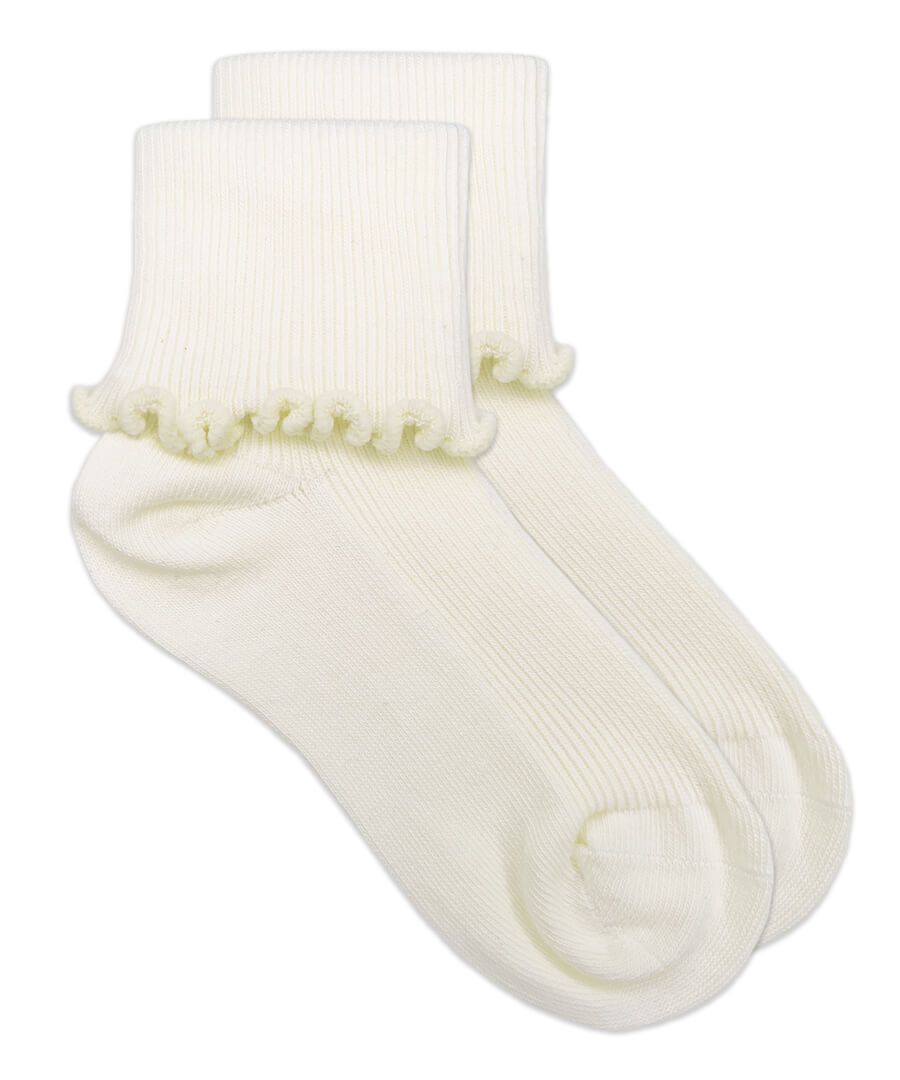 Ivory Seamless Ripple Edge Turn Cuff Crew Socks