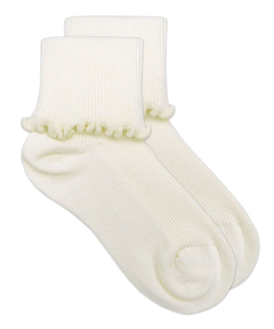 Ivory Seamless Ripple Edge Turn Cuff Crew Socks