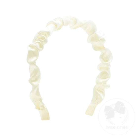 Ruffle Satin Headband Antique White