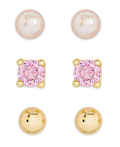 Freshwater Pearl & CZ Stud Set in 18k Gold over Sterling Silver