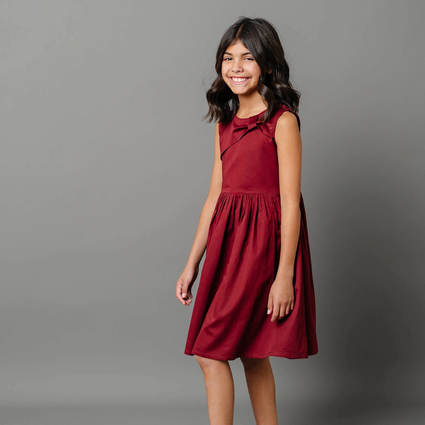 Oxblood Sateen Organic Asymmetrical Bow Party Dress