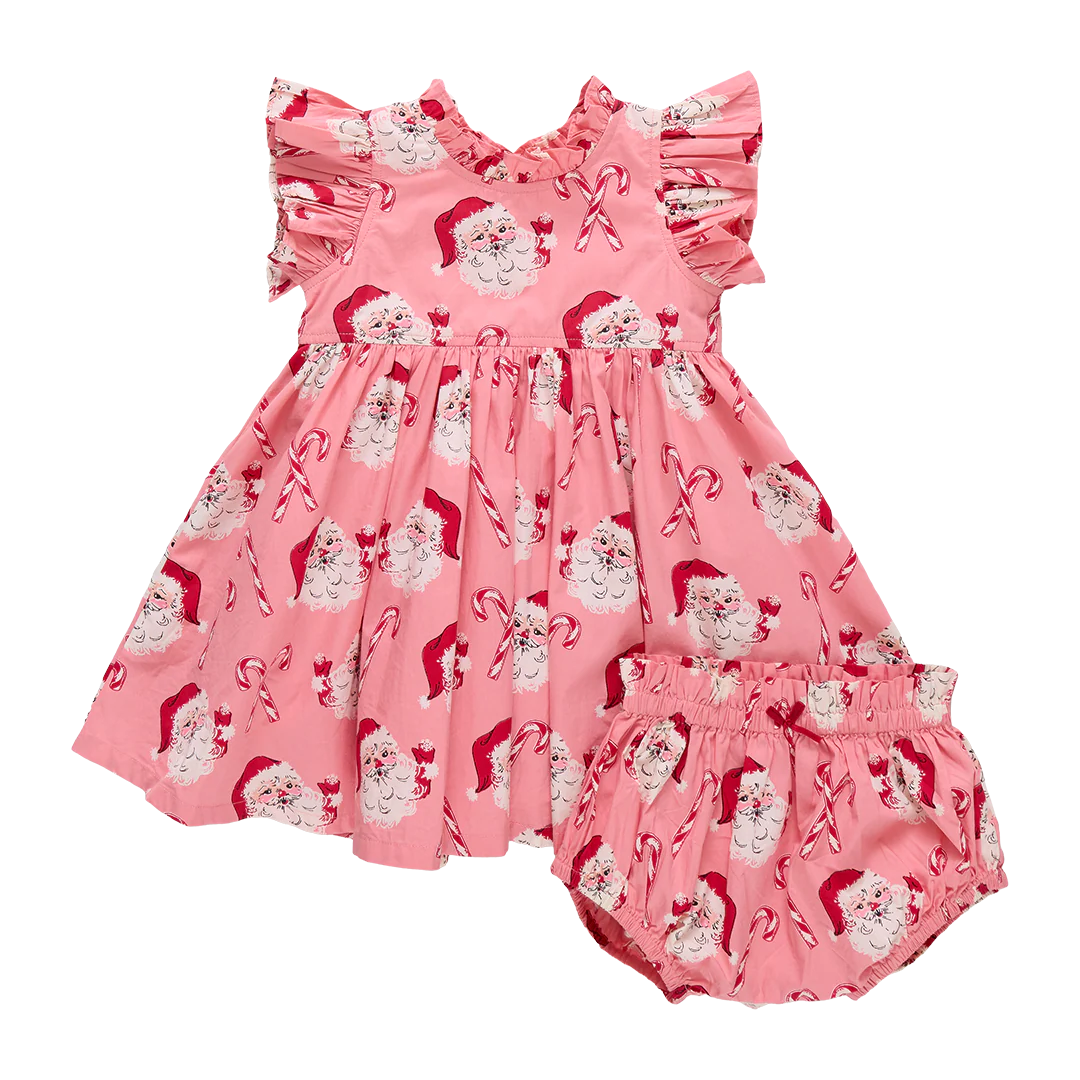 Baby Girls Jennifer Dress Set - Pink Candy Cane Santa