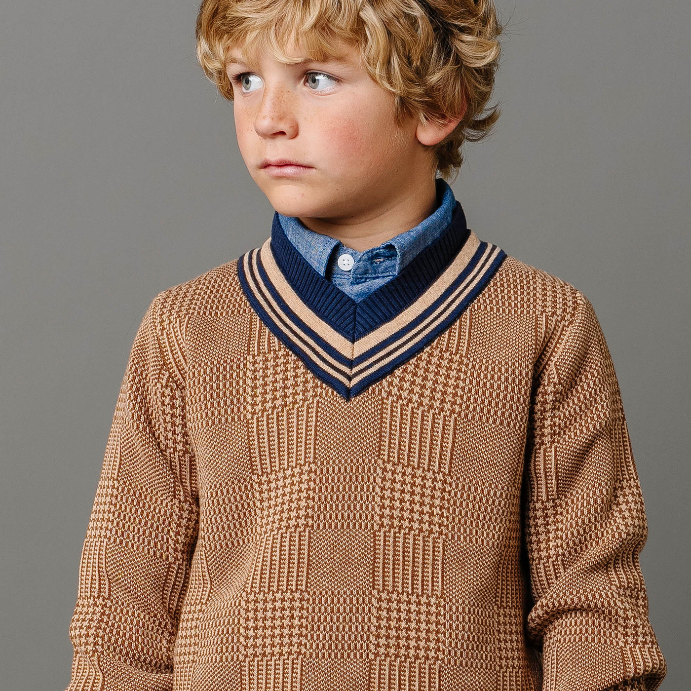 Brown Glen Plaid Organic Intarsia Cricket Sweater