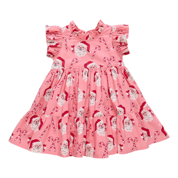 Girls Jennifer Dress - Pink Candy Cane Santa