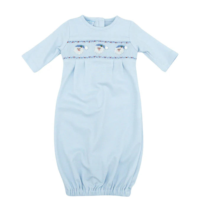 Blue Knit Sack with Santa Face Hand-Smocking