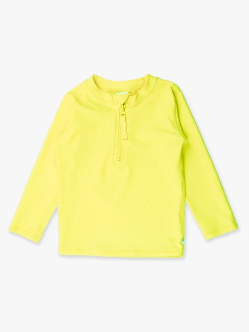 Neon Yellow Zipper Long Sleeve Rash Guard