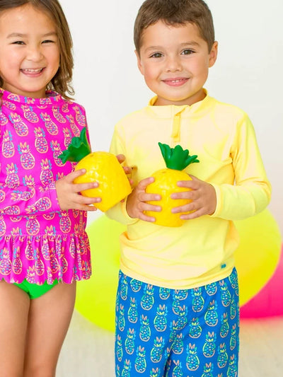 Neon Blue Pineapples Swim Trunks