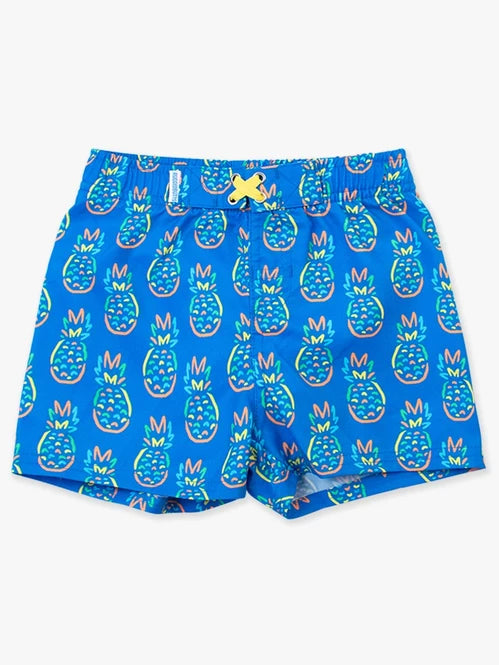 Neon Blue Pineapples Swim Trunks