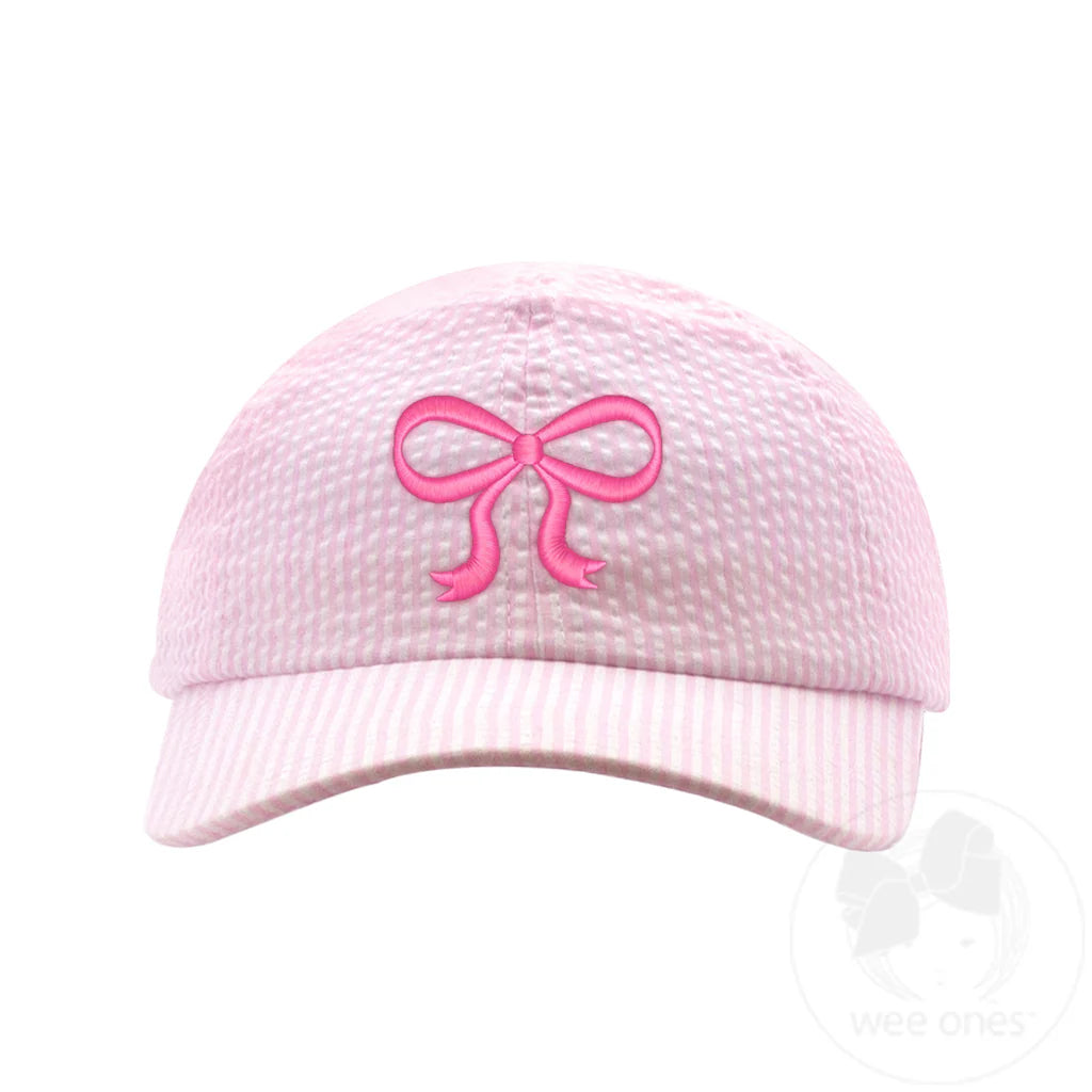 Embroidered Bow Seersucker Ball Cap